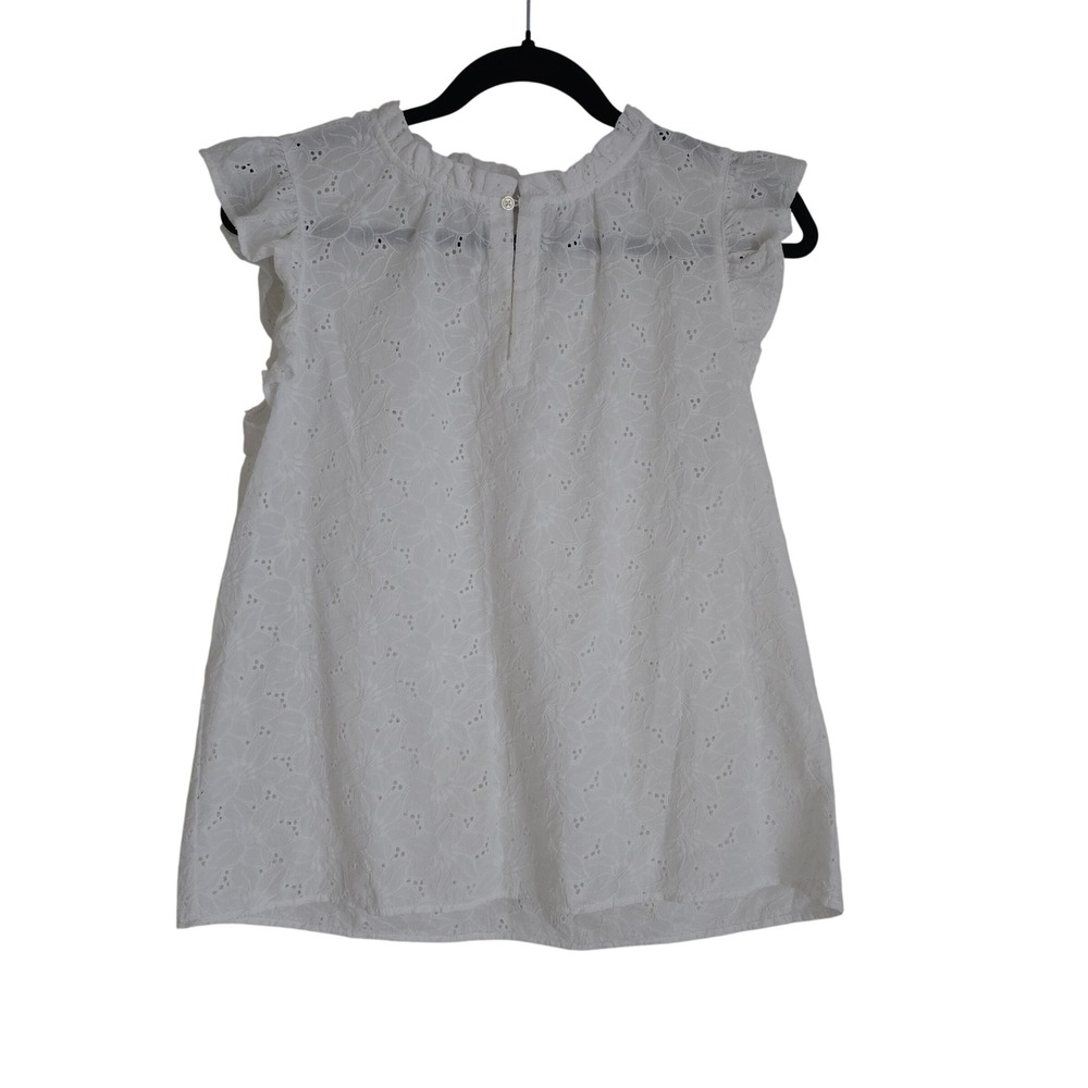 LOFT White Eyelet Lace Blouse Ruffled Sleeve M Cottagecore Boho Coastal Top